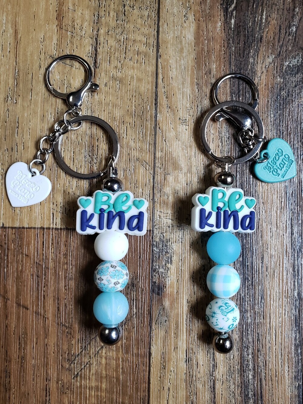 Handmade Be Kind Blue & White Beaded Keychains